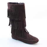 Fringe 3 Layer Moccasin Knee High Mid Calf Tall Vegan Boot