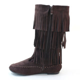 Fringe 3 Layer Moccasin Knee High Mid Calf Tall Vegan Boot