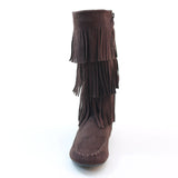 Fringe 3 Layer Moccasin Knee High Mid Calf Tall Vegan Boot