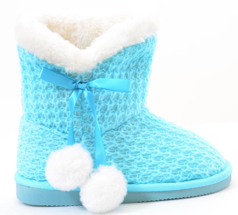  Sweater Knit Pom-pom Vegan Fur Girls Winter Warm Boots KIDS