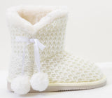  Sweater Knit Pom-pom Vegan Fur Girls Winter Warm Boots KIDS