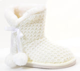  Sweater Knit Pom-pom Vegan Fur Girls Winter Warm Boots KIDS