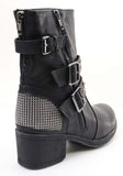  Studded Buckle Zipper Combat Military Women's Vegan Boots