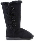  Furry Button Flat Stitched Vegan Suede Women's Warm Boots