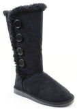  Furry Button Flat Stitched Vegan Suede Women's Warm Boots