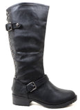 4everfunky Studded Buckle Riding Knee Vegan Leather Women's Boot