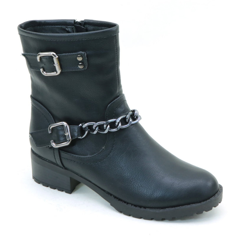 Moto Chain Anklet Combat Lug Women's Vegan Leather Boots