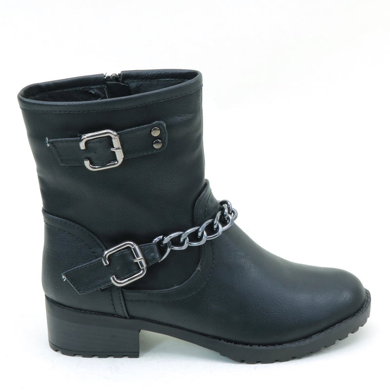 Moto Chain Anklet Combat Lug Women's Vegan Leather Boots