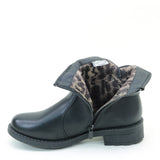 Distressed Buckle Flat Ankle Casual Women's Vegan Boots Black