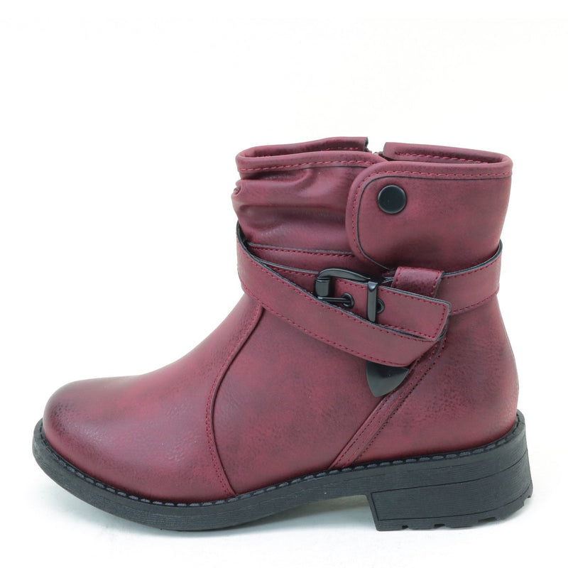 Distressed Buckle Flat Ankle Casual Women's Vegan Boots