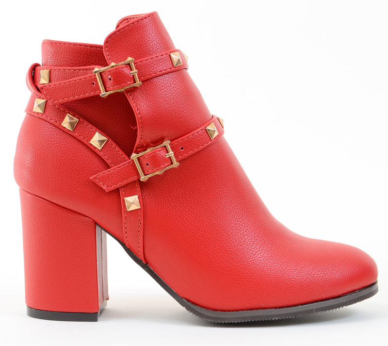 Gold Accent Buckle Vegan Leather Women's Ankle Booties