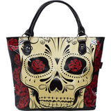 Patent Day of the Dead Sugar Skull Jawbreaker Handbag Tote