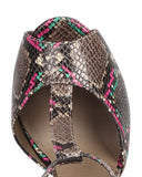 Breckelle Pink Multi Snakeskin Peep Toe T-Strap Platform Vegan Heels