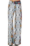 White Multi Aztec Flower High Waist Wide Leg Palazzo Pants