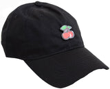 Black Adjustable Baseball Cap with Cherry or Lip Hat Pins