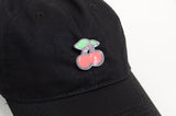 Black Adjustable Baseball Cap with Cherry or Lip Hat Pins