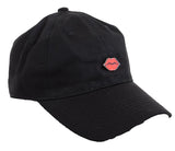 Black Adjustable Baseball Cap with Cherry or Lip Hat Pins