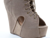 Tilda-07 Faux Suede Perforated Peep-Toe Wedge Bootie