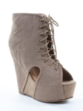 Tilda-07 Faux Suede Perforated Peep-Toe Wedge Bootie