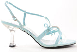 Clear Jeweled Strappy Blue Low Heel Slide Womens Heels