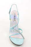 Clear Jeweled Strappy Blue Low Heel Slide Womens Heels