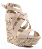 Tribal Print Strappy Open Toe Platform Wedge