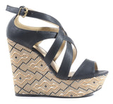 Tribal Print Strappy Open Toe Platform Wedge