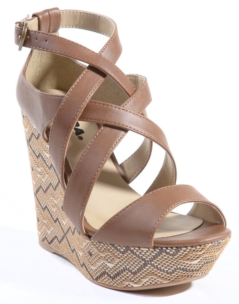 Tribal Print Strappy Open Toe Platform Wedge