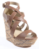 Tribal Print Strappy Open Toe Platform Wedge