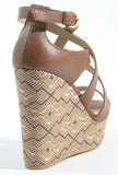 Tribal Print Strappy Open Toe Platform Wedge