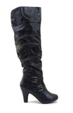 Leatherette Buckle Slouchy Knee High Vegan Boot