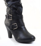 Leatherette Buckle Slouchy Knee High Vegan Boot