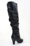 Leatherette Buckle Slouchy Knee High Vegan Boot