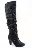 Leatherette Buckle Slouchy Knee High Vegan Boot