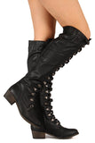  	Military Lace Up Over the Knee High Boots Vegan Leather Black