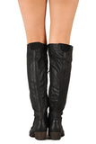  	Military Lace Up Over the Knee High Boots Vegan Leather Black