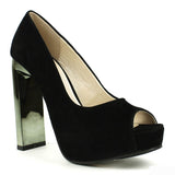 Mirror Heel Peep-Toe Wrapped Platform Pumps