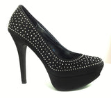 Black Satin Rhinestone Formal Platform Pump Stiletto Heels