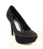 Black Satin Rhinestone Formal Platform Pump Stiletto Heels