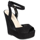 Faux Suede Buckle Anklet Cut Out Platform Wedge