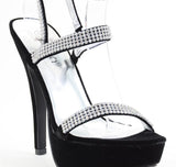 Black Velvet Rhinestone Formal Platform Heels Sandal