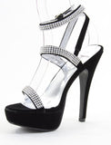 Black Velvet Rhinestone Formal Platform Heels Sandal