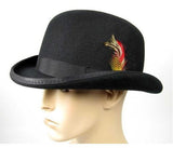  	Black Banded Fashion Rounded Top Hat with Feather Detail Unisex