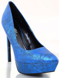 Metallic Blue Pointy Toe Platform Stiletto Pumps