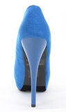 Blue Faux Suede Round Close Toe Platform Pump Heels