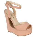 Faux Suede Buckle Anklet Cut Out Platform Wedge