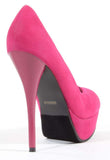 Fuchsia Faux Suede Round Close Toe Platform Pump Heels