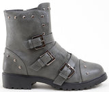 4everfunky Moto Harness Rivets Combat Lug Ankle Women's Vegan Boots