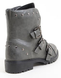 4everfunky Moto Harness Rivets Combat Lug Ankle Women's Vegan Boots