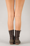 Brown Studded Military Inspired Lace Up Mid Calf Boot Libby02